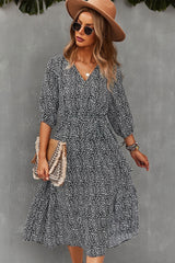 Boho Midi Dress, Autumn Dress, Olive Tiger in Black