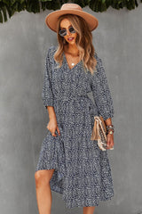 Boho Midi Dress, Autumn Dress, Olive Tiger in Navy