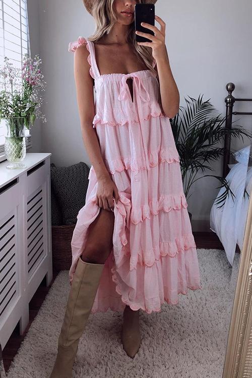 Tiered Bow Tie Slip Maxi Dress