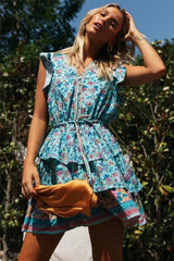 Boho Mini Dress Sundress, Raffle, Wild Floral Fresco in Blue