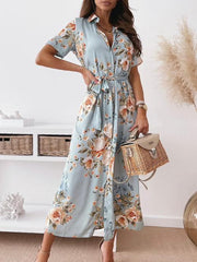Vacation Print Short Sleeve Shirt Dress