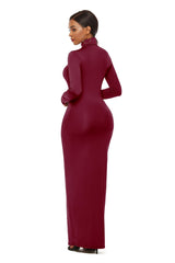 Turtleneck Long Sleeve Solid Color Bodycon Maxi Dress