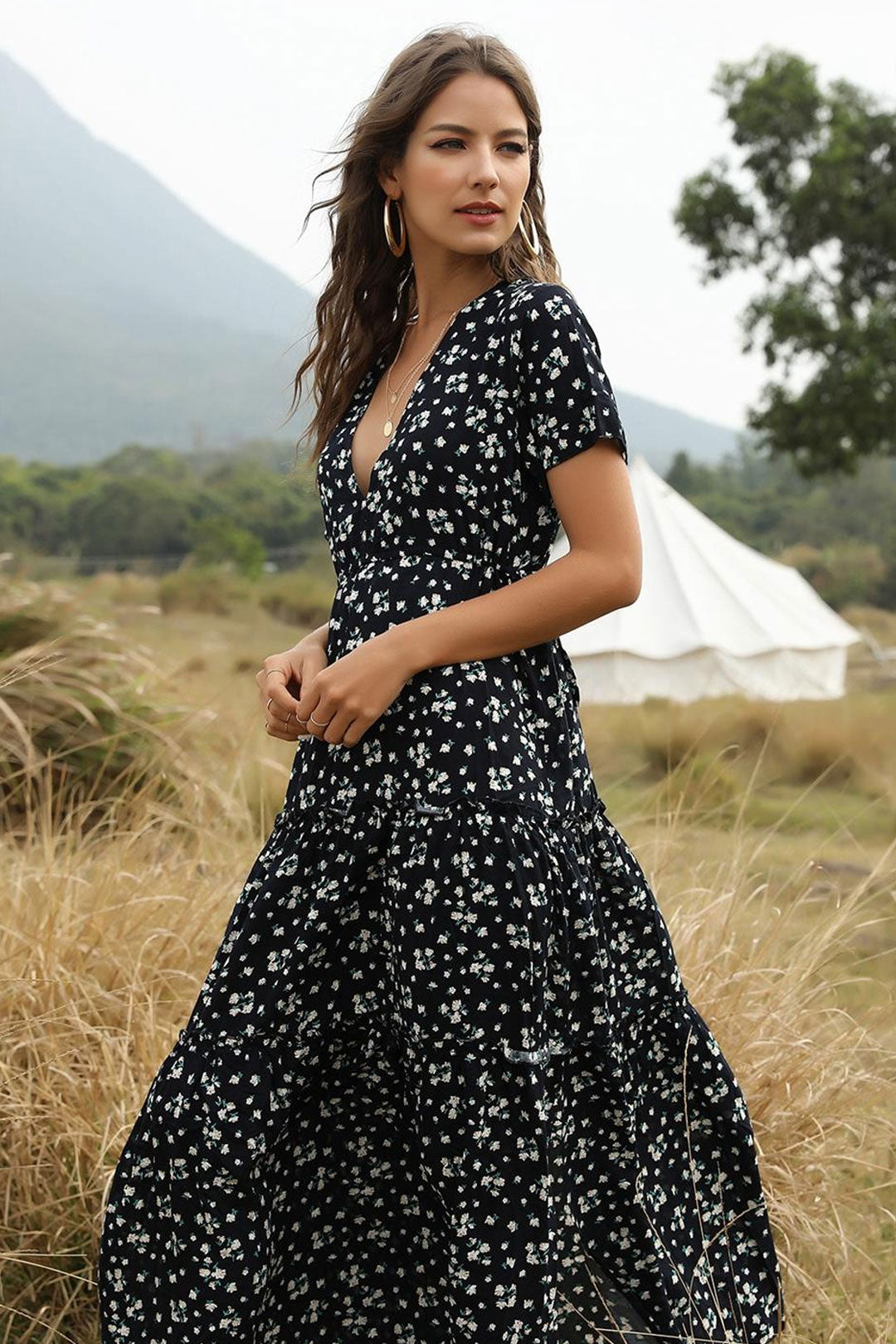 Boho Maxi Dress, Sundress, Serenity in Navy Blue