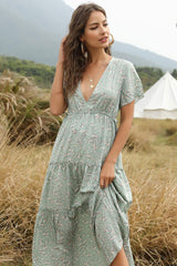 Boho Maxi Dress, Sundress, Serenity in Green