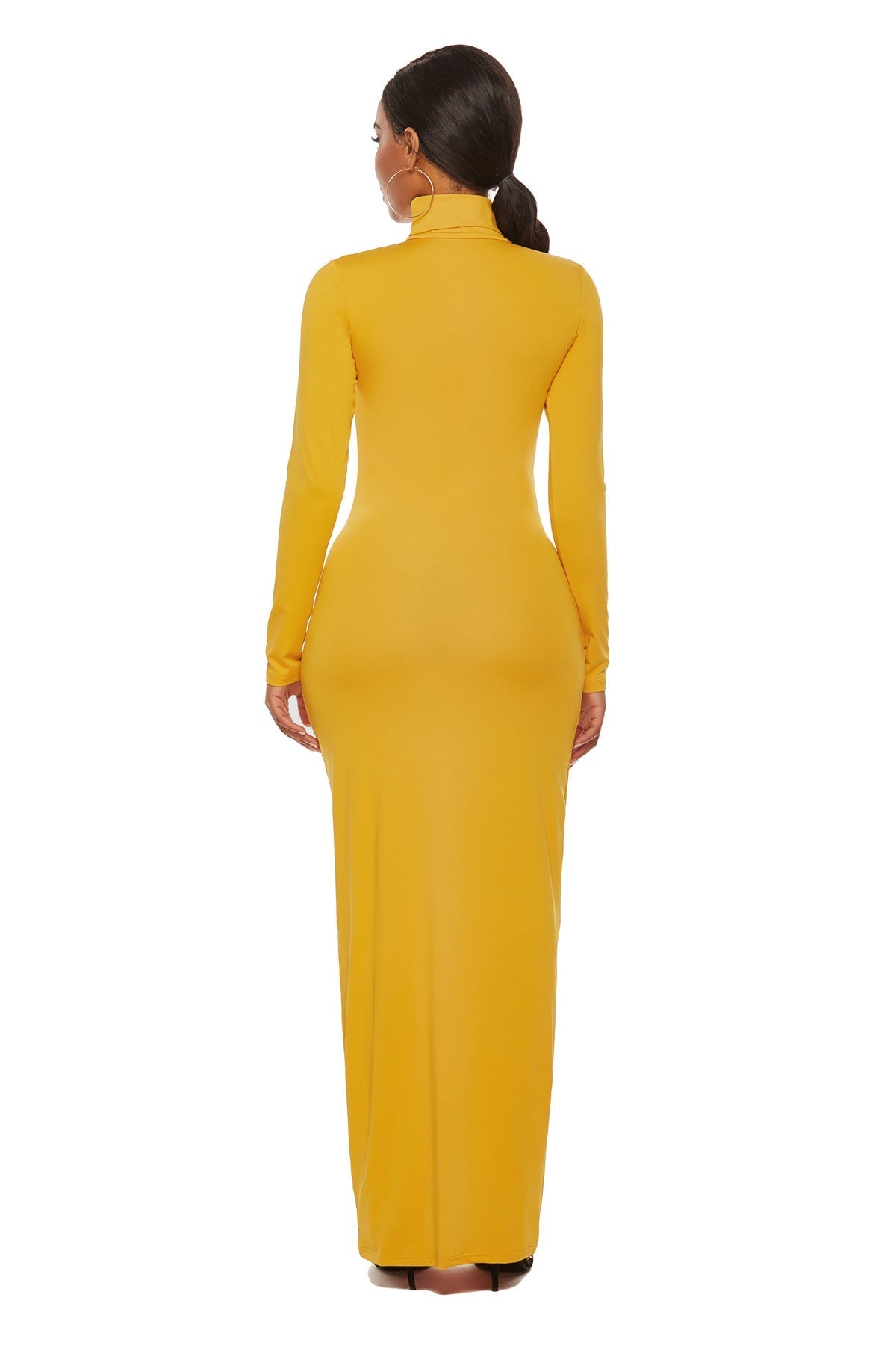 Turtleneck Long Sleeve Solid Color Bodycon Maxi Dress