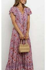 Boho Maxi Dress, Sundress, Pink Purple Rose