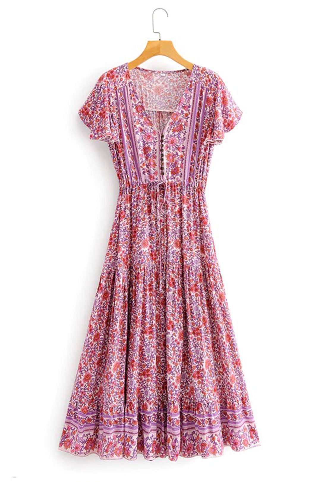 Boho Maxi Dress, Sundress, Pink Purple Rose