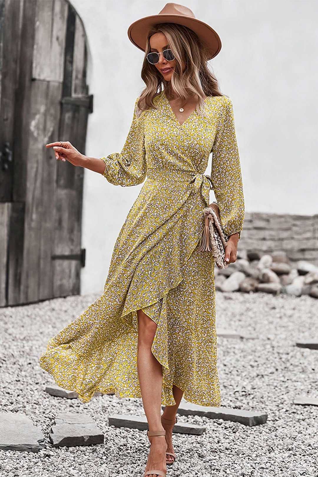 Boho Midi Dress, Autumn Dress, Claire in Yellow