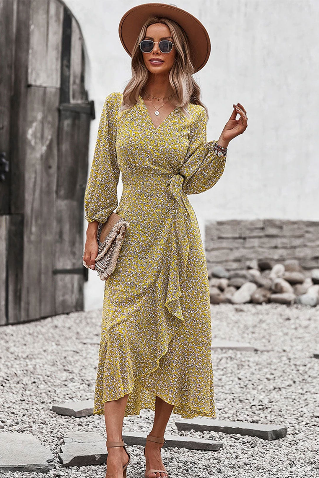 Boho Midi Dress, Autumn Dress, Claire in Yellow