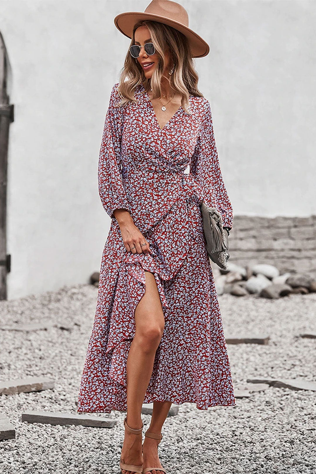 Boho Midi Dress, Autumn Dress, Claire in Red