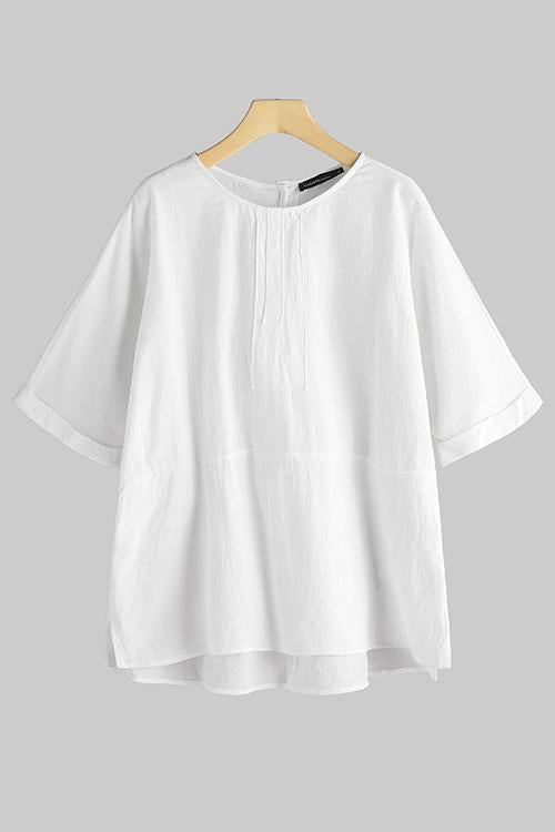 O Neck Slit Back Loose Linen Blouse