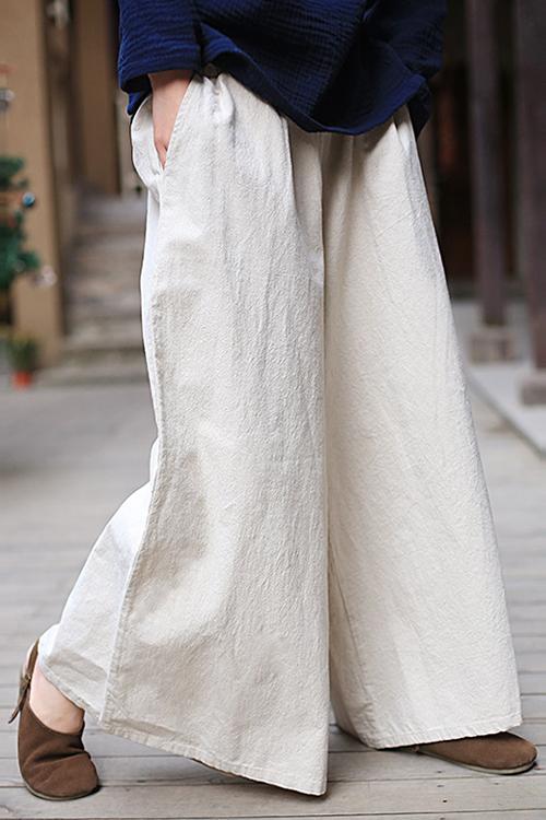 Pockets Wide Leg Linen Pants
