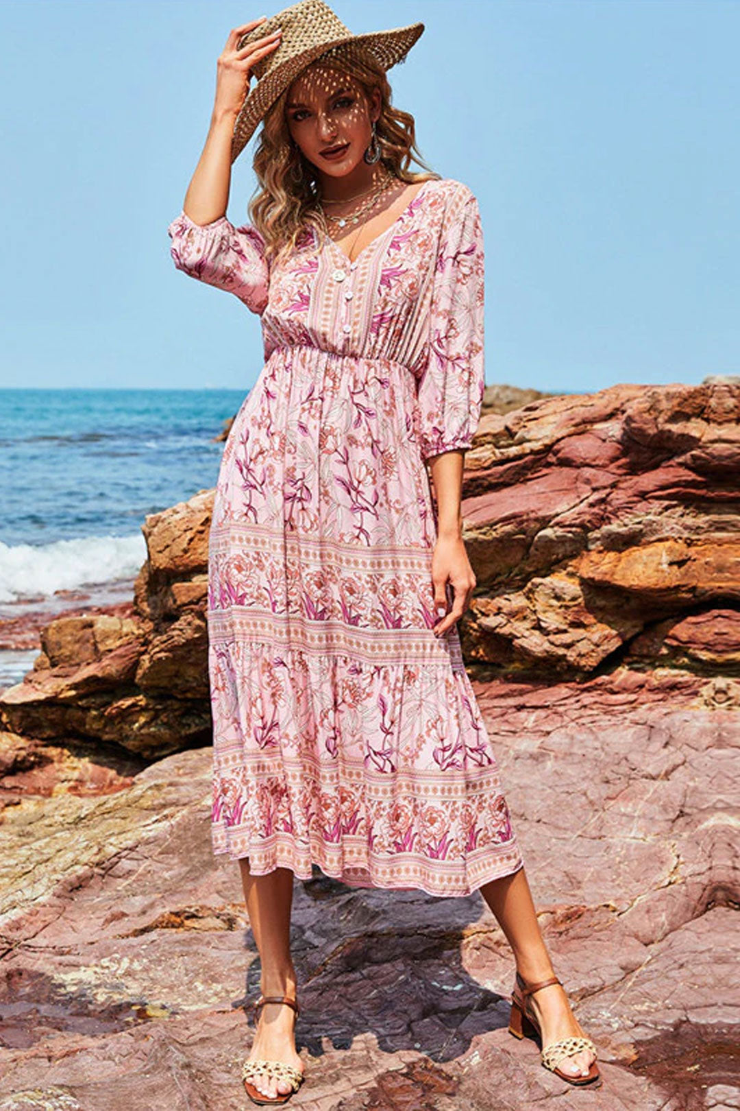Boho Maxi Dress, Sundress, Lily-Rose in Pink