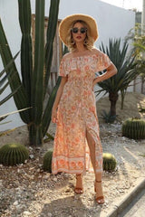 Boho Maxi Dress, Off  Shoulder Dress, Wild Rose in Pink Old Rose