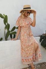 Boho Maxi Dress, Off  Shoulder Dress, Wild Rose in Pink Old Rose