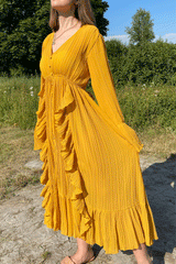 Maxi Dress, Boho Vintage Pleated Dress, Josephine Gown in Purple, Pink  Brown and Yellow