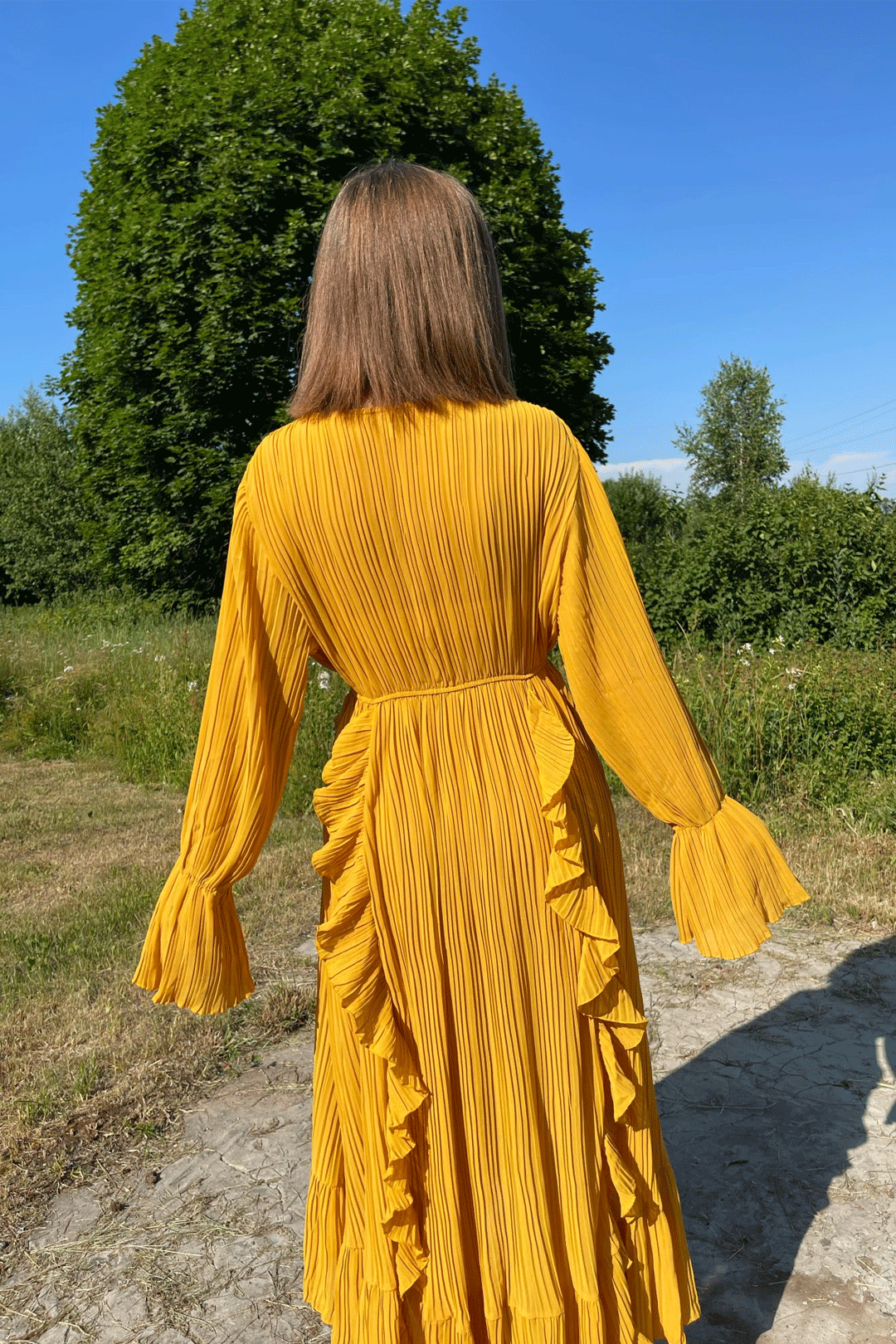 Maxi Dress, Boho Vintage Pleated Dress, Josephine Gown in Purple, Pink  Brown and Yellow