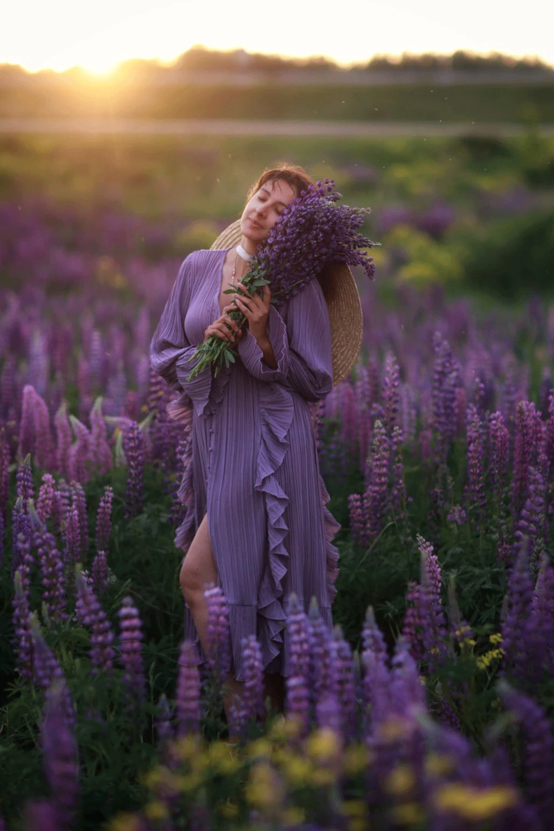 Maxi Dress, Boho Vintage Pleated Dress, Josephine Gown in Purple, Pink  Brown and Yellow