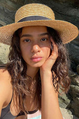 Boho Hat, Sun Hat, Beach Hat, Straw Hat, Gianna White and Black Ribbon