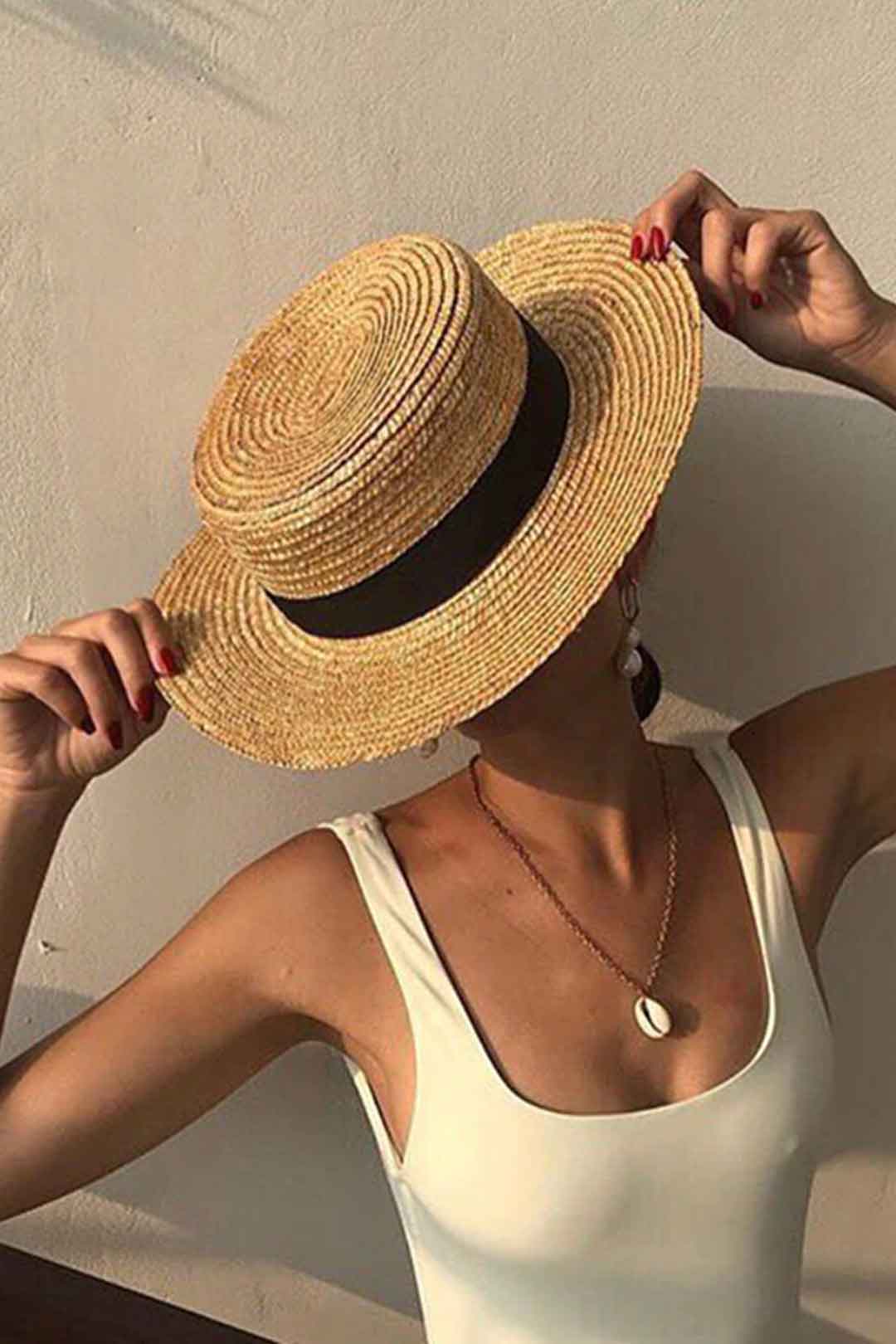 Boho Hat, Sun Hat, Beach Hat, Straw Hat, Gianna White and Black Ribbon