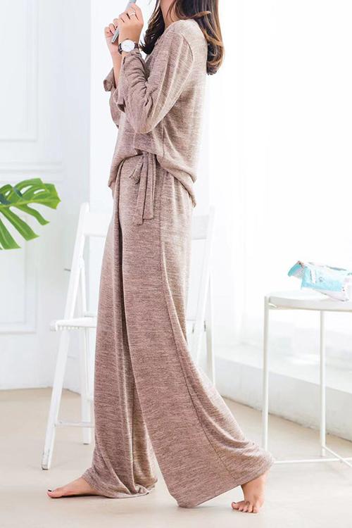Slit Tie Waist Pants Set