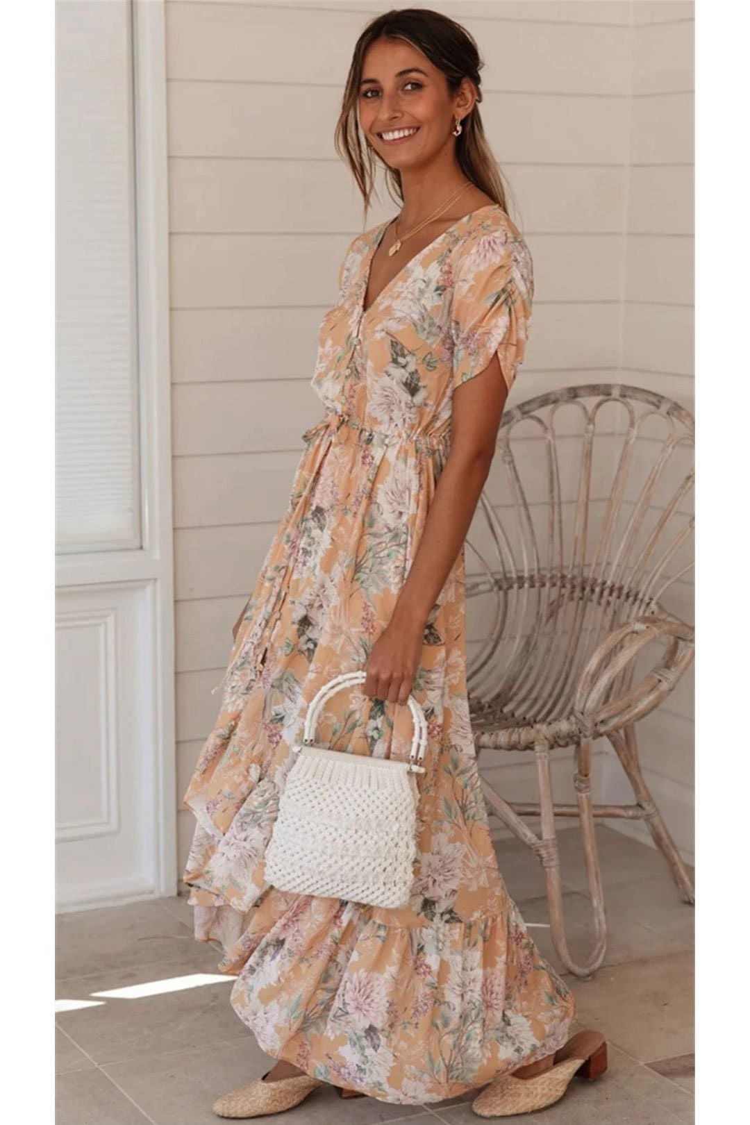 Boho Maxi Dress, Sundress, De Rosa Vintage Orange Orose