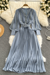 Maxi Dress, Boho Vintage Pleated Dress, Beau Gown in Blue, Yellow, Orange and Pink