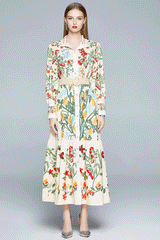 Vintage Dress, Boho Maxi Dress, Gown, White Victoria Flower Garden