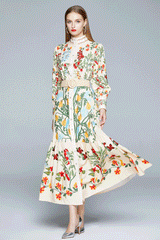 Vintage Dress, Boho Maxi Dress, Gown, White Victoria Flower Garden
