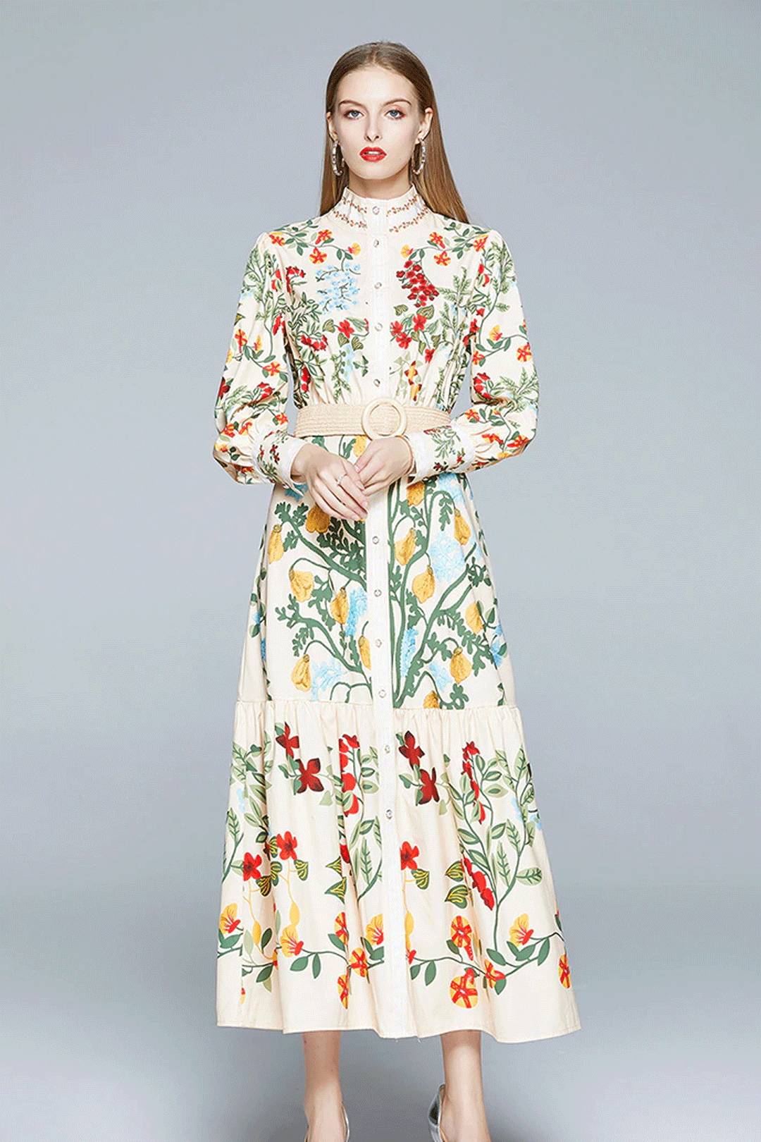 Vintage Dress, Boho Maxi Dress, Gown, White Victoria Flower Garden