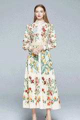 Vintage Dress, Boho Maxi Dress, Gown, White Victoria Flower Garden