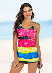 Drawstring Printed Tankini Set