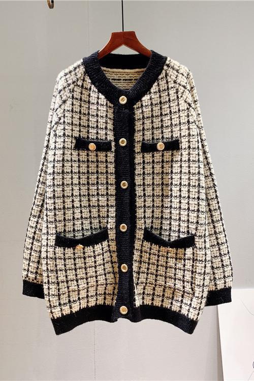 Button Pockets O Neck Cardigan