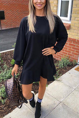 Ruffles Hem Long Sleeve Hoodie Dress