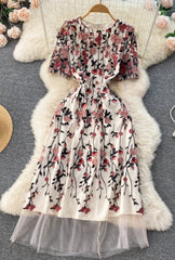 Vintage Boho Maxi Dress - Arabella White Rose | Embroidered Bohemian Style Dress