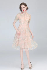 Vintage Boho Midi Dress - Pink Amelia | Embroidered Lace Bohemian Style Dress