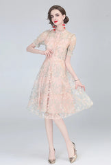 Vintage Boho Midi Dress - Pink Amelia | Embroidered Lace Bohemian Style Dress