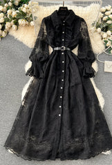 Vintage Boho Maxi Dress - Embroidered Lace Bohemian Style Dress with Black and White Lace Dress Gianna
