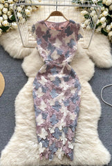 Vintage Boho Midi Dress - Purple Sophia | Embroidered Butterfly Lace Bohemian Style Dress
