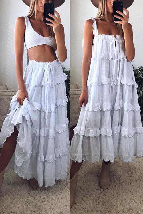 Tiered Bow Tie Slip Maxi Dress