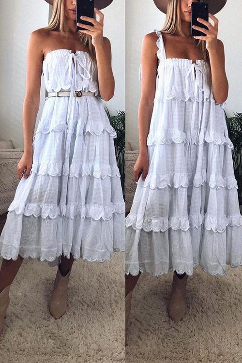 Tiered Bow Tie Slip Maxi Dress