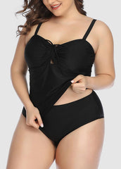 Drawstring Solid Color Tankini Set