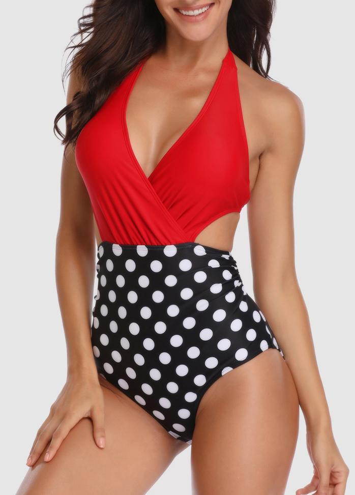 Dot V Neck One Piece Swimwear
