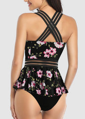 Cross Back Printed Tankini Set