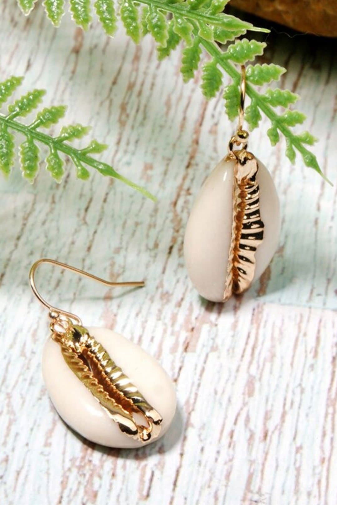 Boho Earrings, Dangle Earrings, Natural Shell with Gold