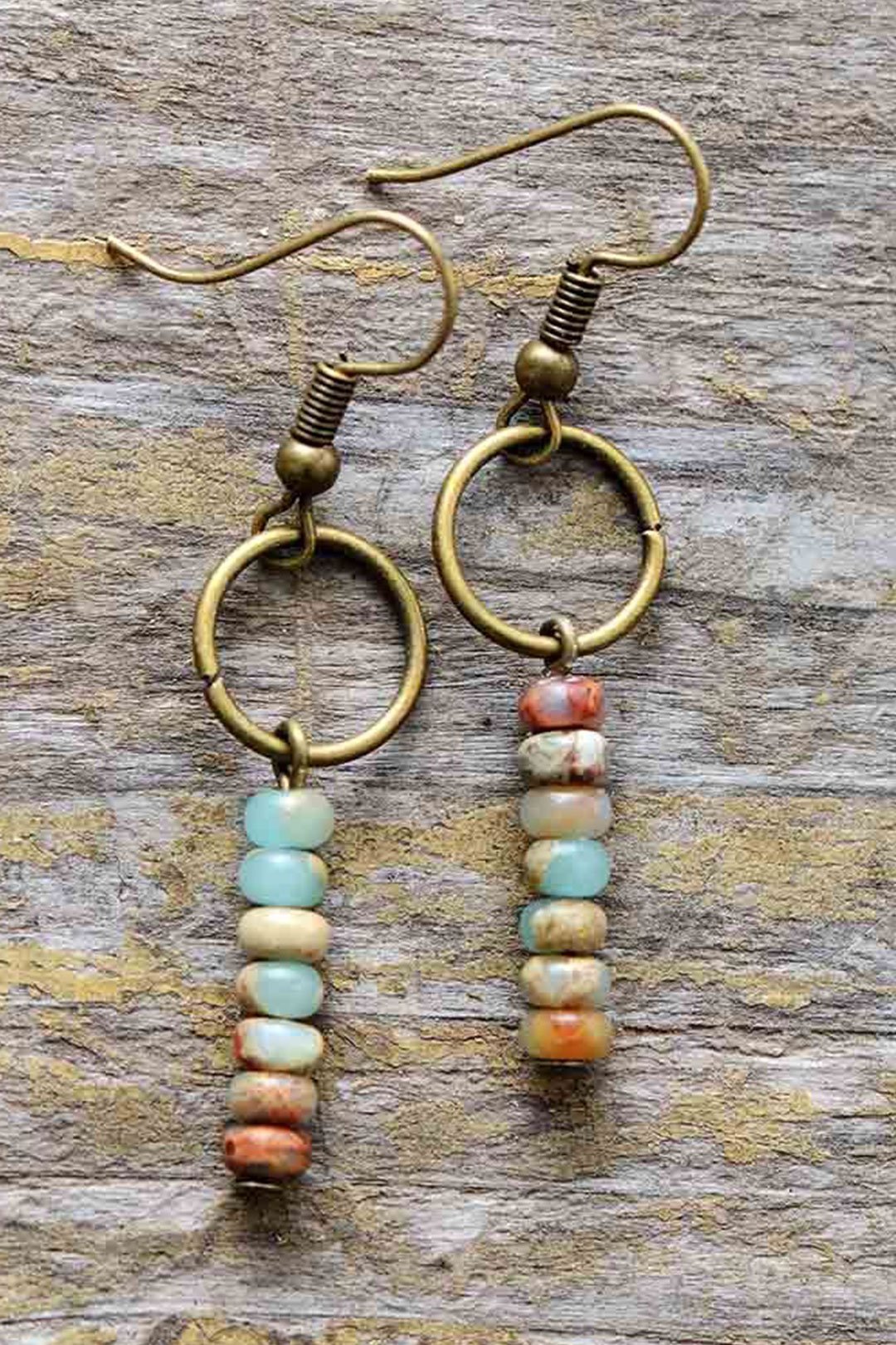 Boho Earrings, Dangle Earrings, Vintage Natural Stone Brown and Pink