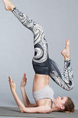 Yoga Legging, Yoga Pants, Boho Legging, Printed Tight, Black Octopus
