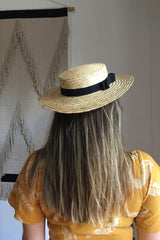 Boho Hat, Sun Hat, Beach Hat, Wide Brim Straw Hat 9 cm, Emma Black Ribbon