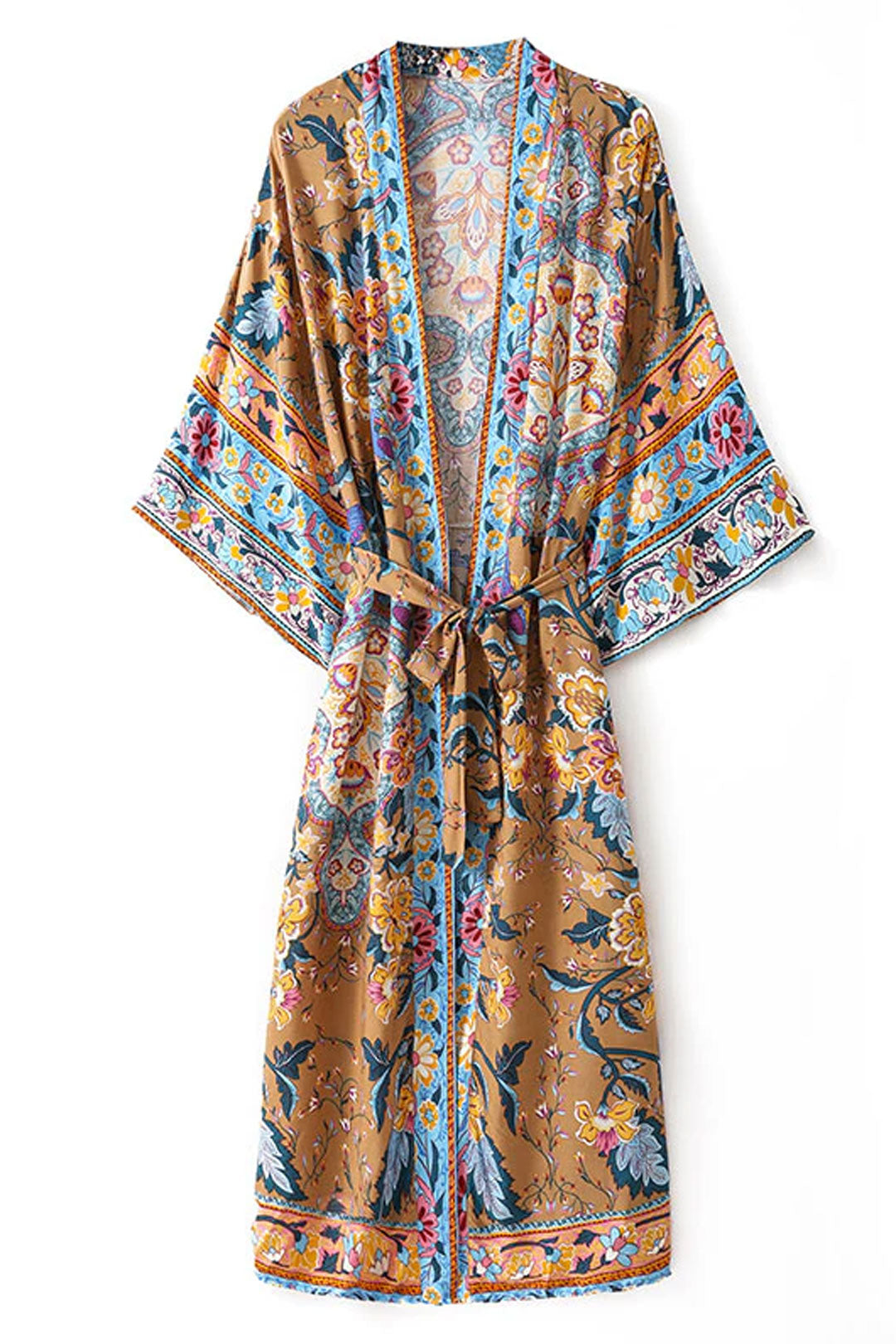Boho Robe, Kimono Robe,  Beach Cover up, Sweet Vintage Yellow Flower