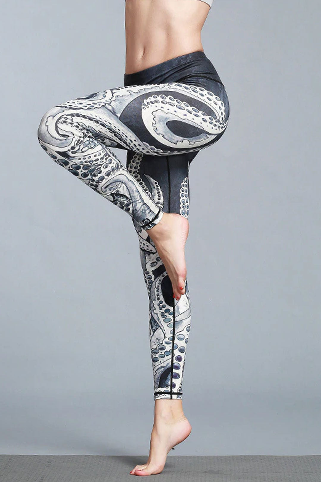 Yoga Legging, Yoga Pants, Boho Legging, Printed Tight, Black Octopus